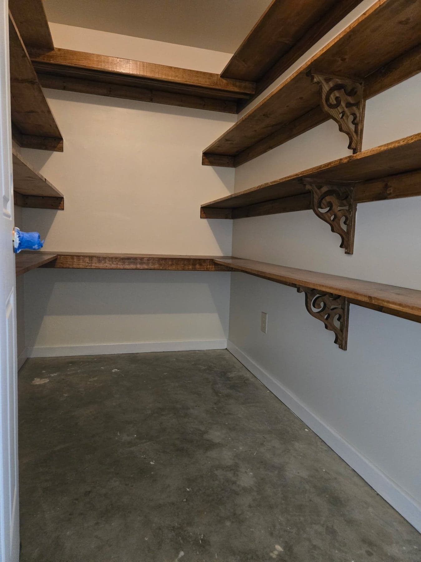 Close detail of custom closet shelving carpentry