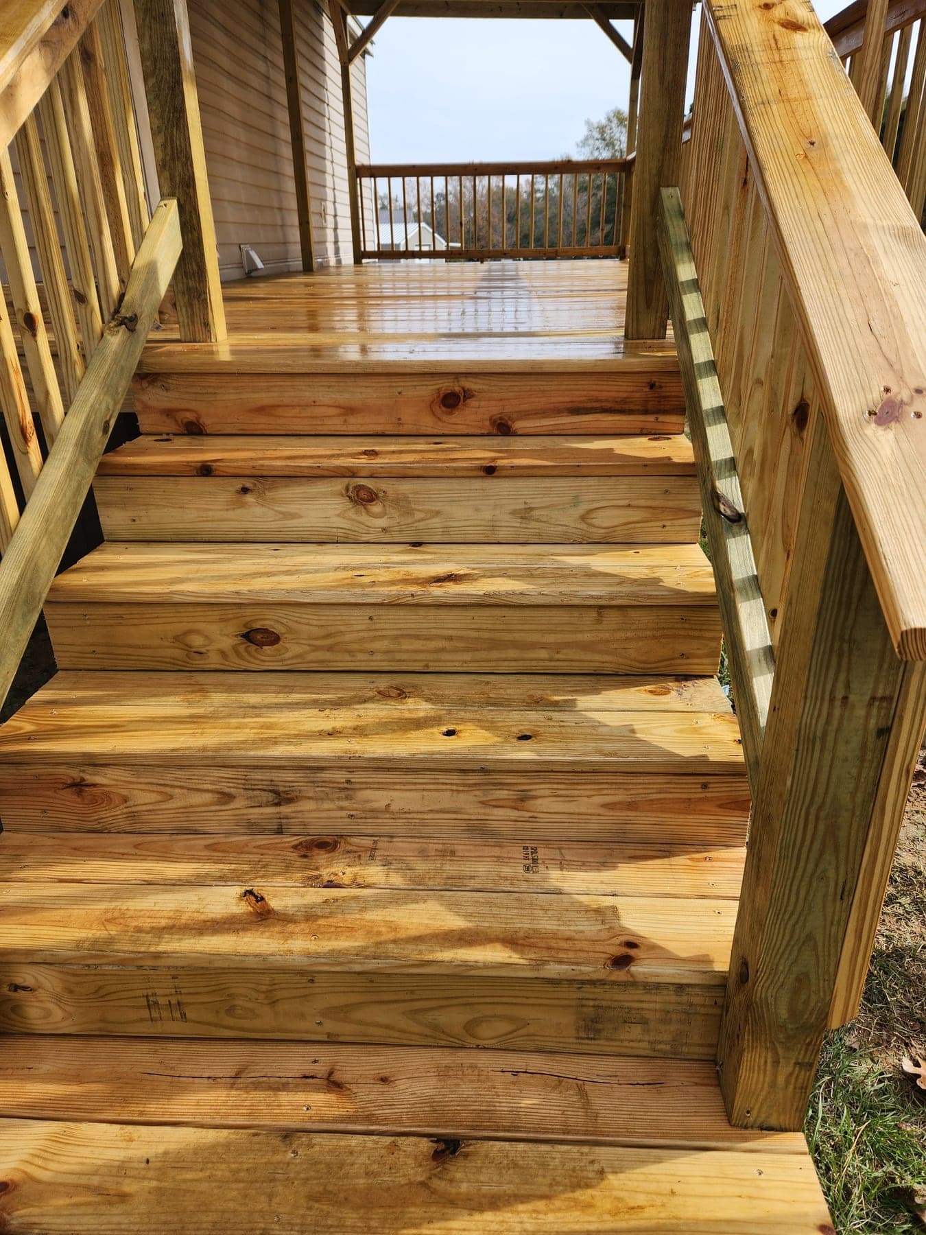 Finished porch stairs after sealing